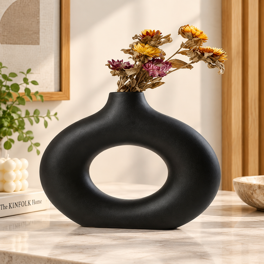 Donut Vase Black Small & White Big (Plastic) – Modern Decorative Vase
