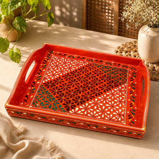 Swati Tray 12 x 12 T Art – Traditional Hand-Painted Decorative Serving Tray | Assorted Pakistani Folk Art Design
