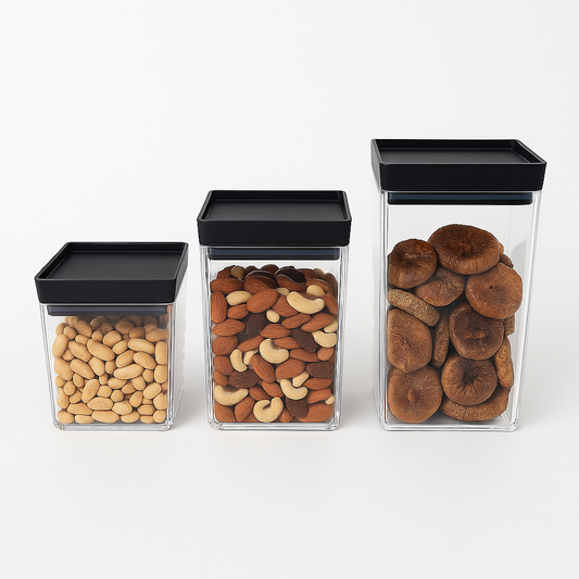 1Pc Acrylic Jar – Small, Medium & Large | Transparent Storage Container with Black Lid - Habitt