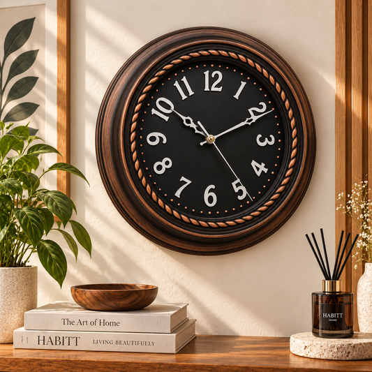 Heritage Hazel Wall Clock 14.5 Inch – Vintage Copper Finish with Black Dial & Beaded Detailing (Plastic)