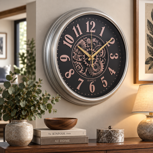 Heritage Wall Clock Glisso 14.5" – Vintage Gear Design Quartz Decorative Wall Clock