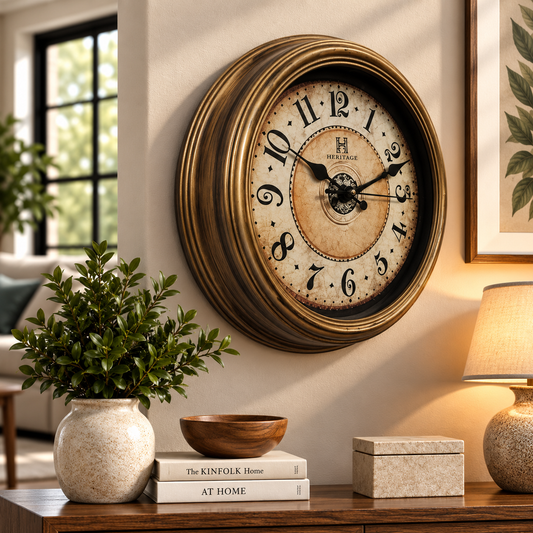 Vintage Heritage Wall Clock Squat 10.75" – Antique Rustic Round Wall Clock with Distressed Dial & Wooden Finish Frame
