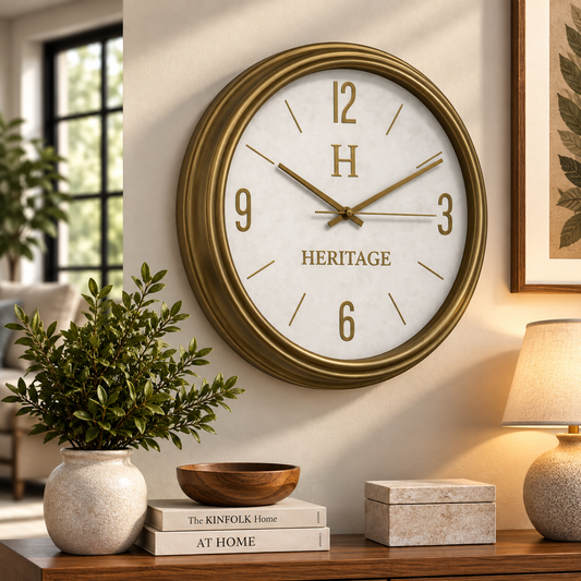 Rustic Gold Wall Clock – 14.5-Inch Modern Vintage Decorative Clock with Brass-Tone Plastic Frame