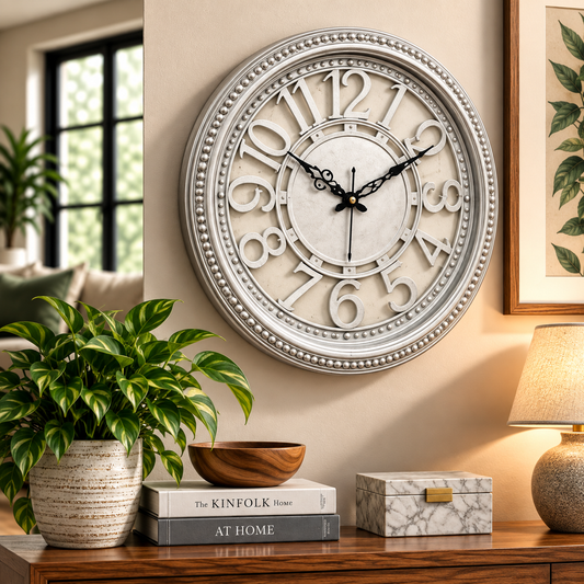 Heritage Retro Wall Clock 15 Inch – Vintage Beaded Frame with Classic Raised Numerals (Plastic)