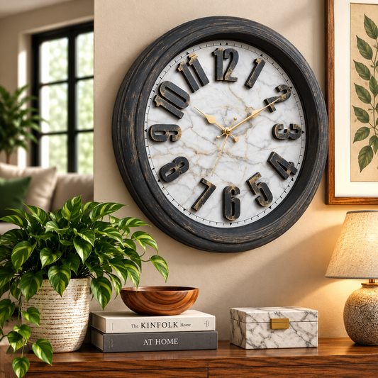Heritage Wall Clock Sunrise 3D – 18 Inch Marble Effect Decorative Wall Clock (Plastic)