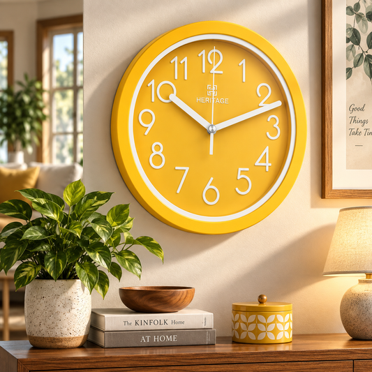 HERITAGE Wall Clock Fantasy CLK-044D – 15" Yellow & White