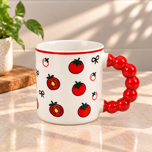 Cute Fruit Print Ceramic Coffee Mug with Red Handle – Tea & Coffee Cup