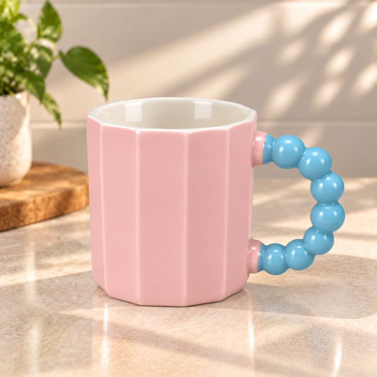 Pastel Ceramic Coffee Mug with Beaded Handle – Cute Tea & Coffee Cup