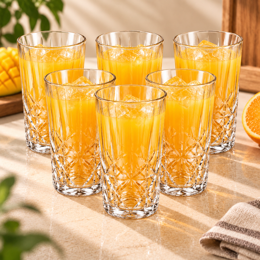 6Pcs Textured Tumbler Glass Set 280ml | Clear Drinking Glasses