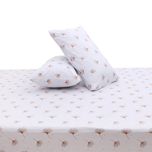 Ginkgo Leaf Double Bed Sheet 90x100 – Soft Cotton with 2 Pillow Covers - Habitt
