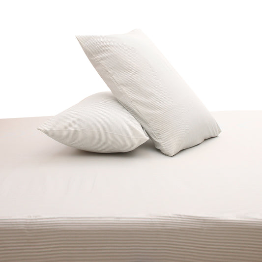 Green Lines Double Bed Sheet 96″ × 102″ – Elegant Linen with Subtle Green Stripe Accent - Habitt