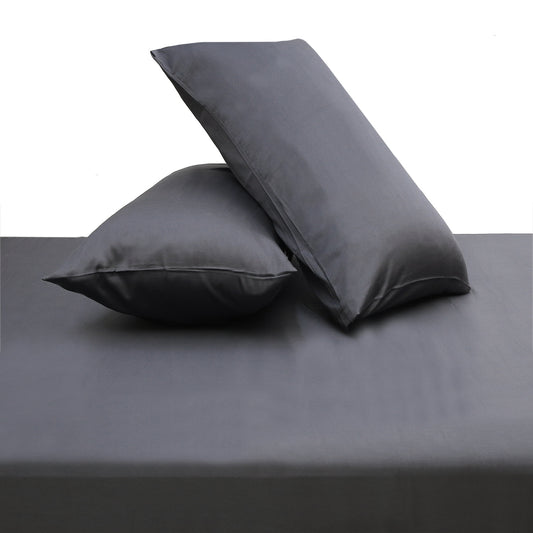 Intense Grey Dyed Double Bed Sheet 96x102 – Premium Solid Deep Grey Bedding - Habitt