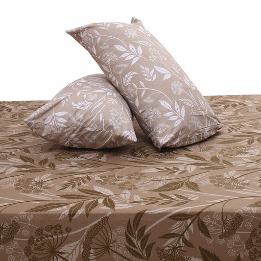  Brown Heritage Double Bed Sheet Set | Elegant Botanical Printed Bedding | 94x98 Inches - Habitt