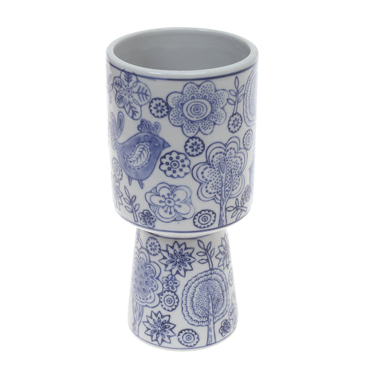 Ceramic Vase Blue & White 4.75 X 4.75 X 9.5 Inch TYX-035 - Habitt