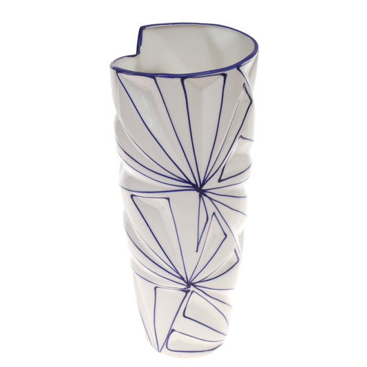 Ceramic Vase L Blue & White 6.17X6.17X14Inch CH-027 - Habitt