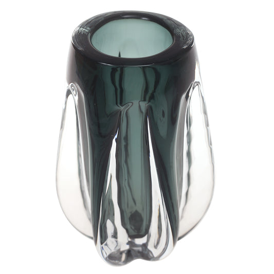 Glass Vase Clear & Green 5.34 X 5.34 X 8.5 Inch HJM-003 - Habitt