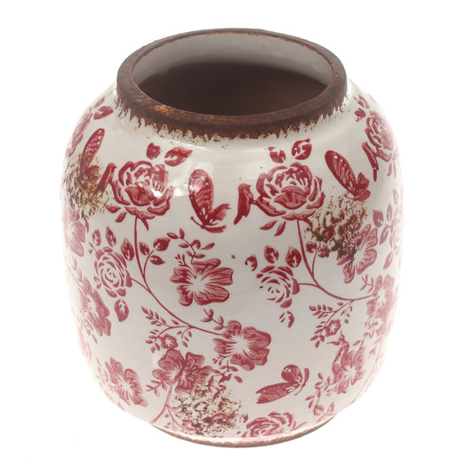 Ceramic Vase Printed White & Red 7.5 X 7.5 X 7.5 Inch TYX030 - Habitt