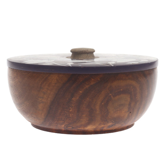 Royal Heritage Naqshi Storage Jar – Handcrafted Wooden Jar with Blue & White Floral Naqshi Art - Habitt
