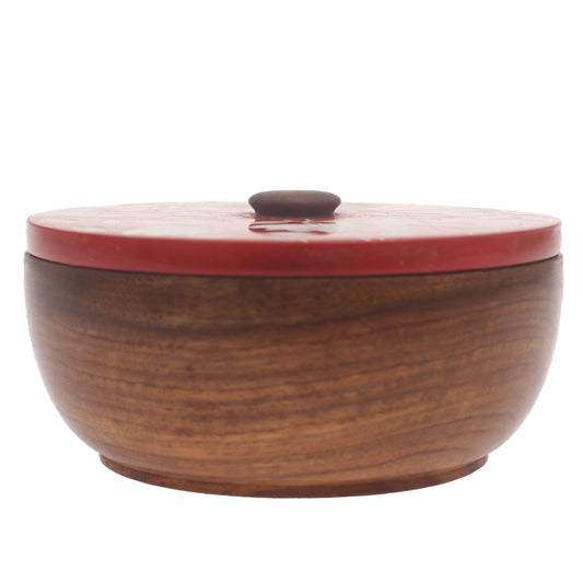 Scarlet Heritage Naqshi Single Jar – Handcrafted Wooden Storage Jar with Floral Naqshi Art - Habitt
