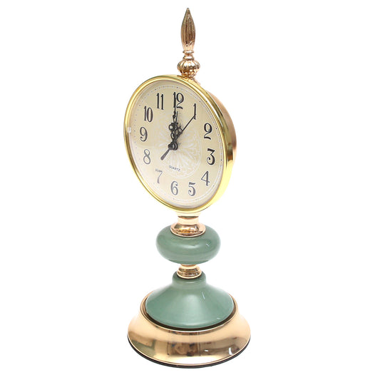 Decorative Table Clock Green & Gold | Luxury Home Décor Pakistan | Elegant Tabletop Timepiece - Habitt