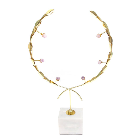 Nordic Creative Olive Leaf Centerpiece – Gold with Marble Bas - Habitt