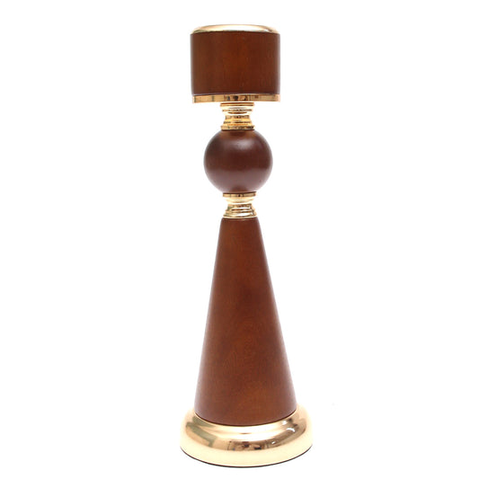 Brown Wood Pillar Candle Holder Medium - Habitt