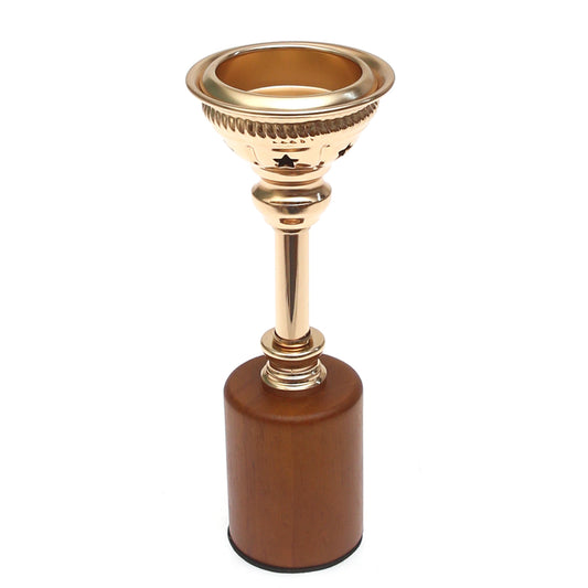 Brown Wood & Gold Pillar Candle Holder – Small - Habitt