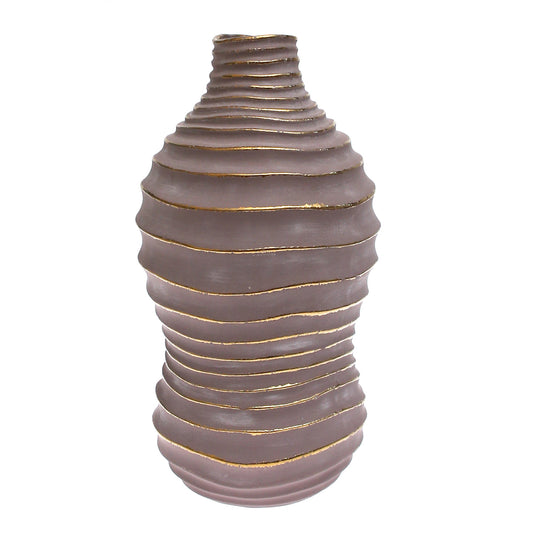 XL Grey & Gold Decorative Ceramic Vase — Statement Home Décor Vase with Textured Spiral Design - Habitt