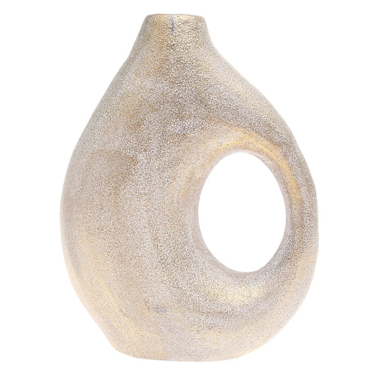 Grey & Gold Textured Sculptural Ceramic Vase – Modern Ring-Form Accent - Habitt