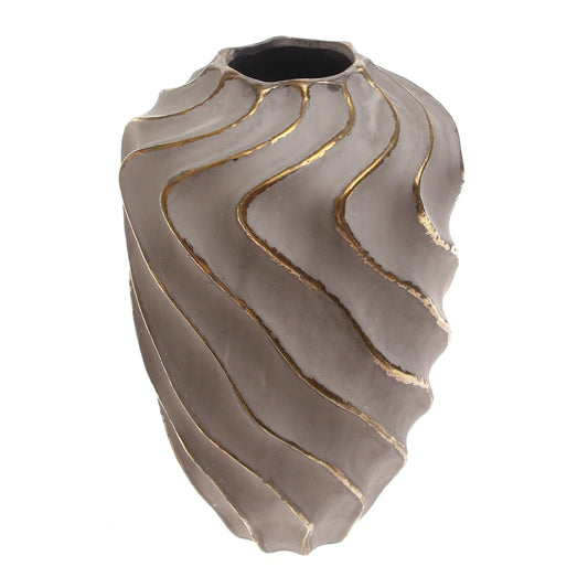 Grey & Gold Wave-Textured Ceramic Vase – Large - Habitt