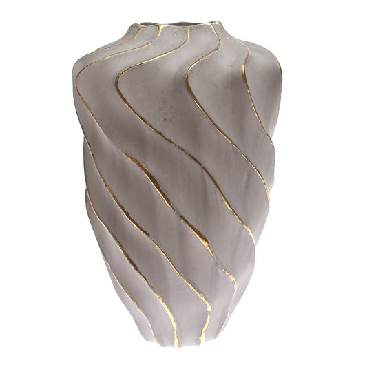 Grey & Gold Wave-Textured Ceramic Vase – Extra Large - Habitt
