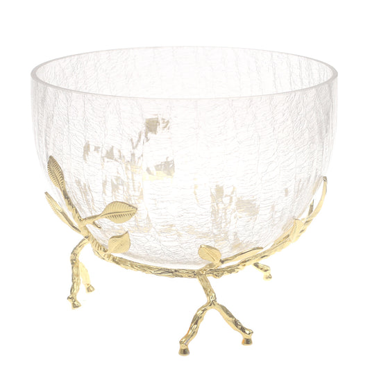 Console Piece Large Gold Decorative Glass Bowl – Elegant Metal Base Accent, 9 x 7 Inch - Habitt