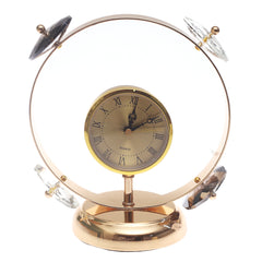 Gold Decorative Table Clock with Crystal Accents – Luxury Quartz Desk Clock, 8 x 9 Inch - Habitt