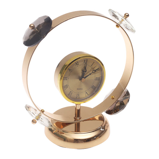 Gold Decorative Table Clock with Crystal Accents – Luxury Quartz Desk Clock, 8 x 9 Inch - Habitt