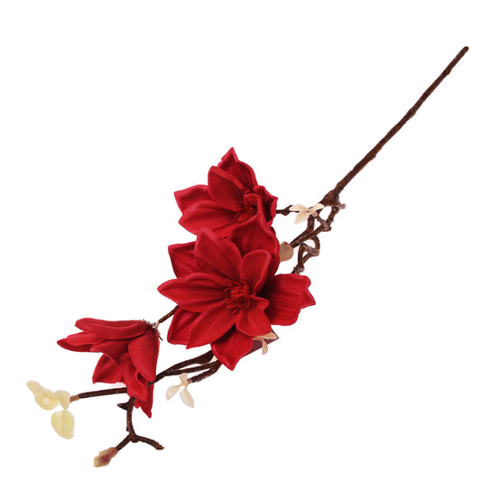 Artificial Red Magnolia Flower Stem – Faux Magnificent Magnolia for Floral Arrangements & Décor - Habitt