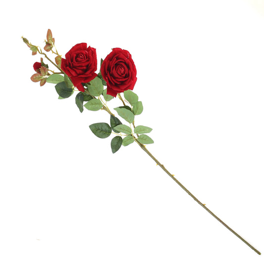 Artificial Red Rose Flower Stem – Double Bloom Faux Rose for Floral Arrangements Décor - Habitt