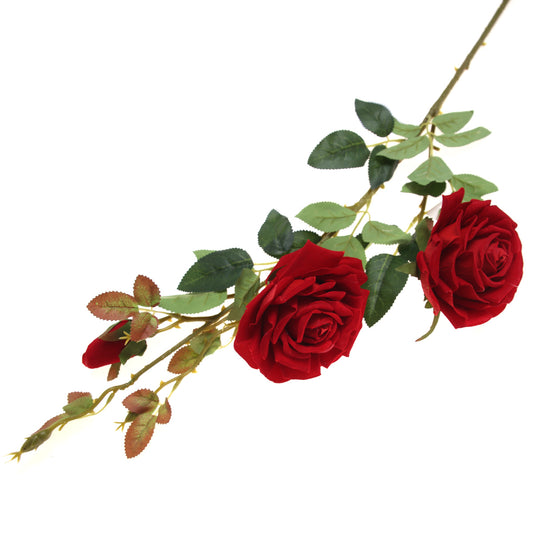 Artificial Red Rose Flower Stem – Double Bloom Faux Rose for Floral Arrangements Décor - Habitt