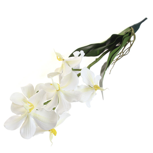 Artificial White Spathoglottis Orchid Bunch – Elegant Faux Orchid Stem for Floral Arrangements & Décor - Habitt