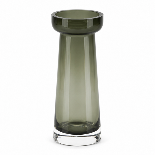 Grey Colored Glass Vase – Modern Cylinder Decorative Vase (Small) - Habitt