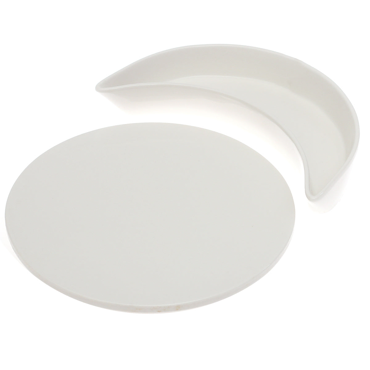 Symphony Alfre Eclipse Serving Set – Modern White Ceramic Round & Crescent Platter - Habitt