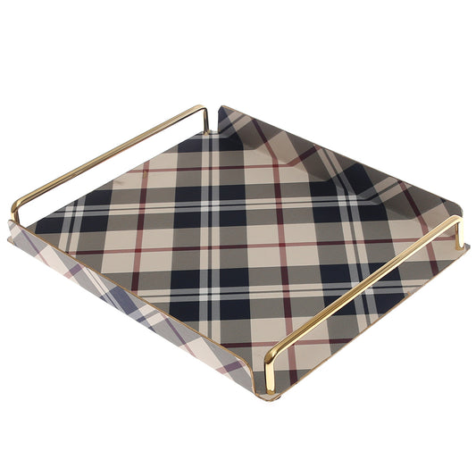 Luxury Small Leather Tray – Checkered Pattern with Gold Frame | Elegant Serving & Organizer Tray (Model 6-1) - Habitt