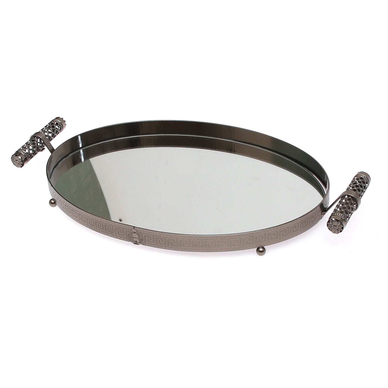 Grey Oval Iron & Glass Decorative Tray – D2630-B - Habitt