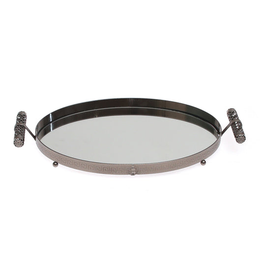 Grey Oval Iron & Glass Decorative Tray – D2630-B - Habitt