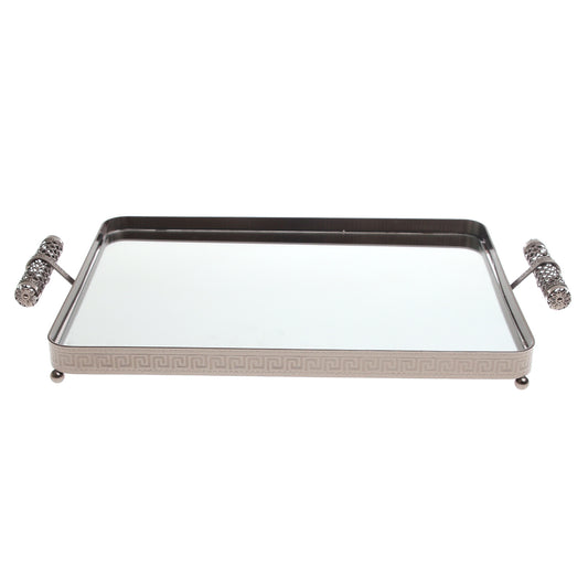 Grey Rectangular Iron & Glass Decorative Tray – D2629-A - Habitt
