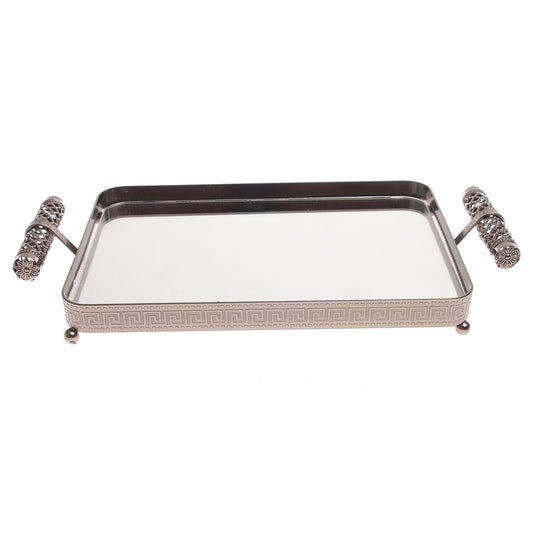 Grey Rectangular Iron & Glass Decorative Tray – D2629-C - Habitt