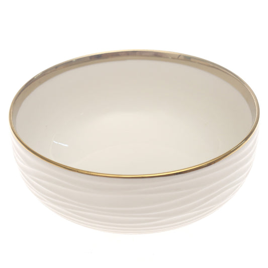 Gold Rim White Ceramic Bowl 6 Inch – Elegant Ribbed Serving Bowl - Habitt