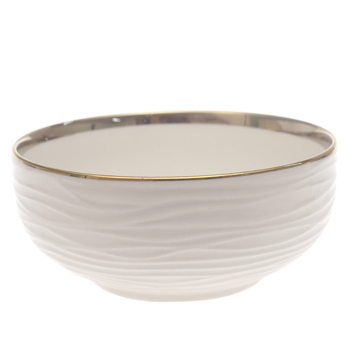 Gold Rim White Ceramic Bowl 6 Inch – Elegant Ribbed Serving Bowl - Habitt