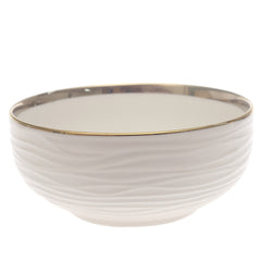 Gold Rim White Ceramic Bowl 6 Inch – Elegant Ribbed Serving Bowl - Habitt