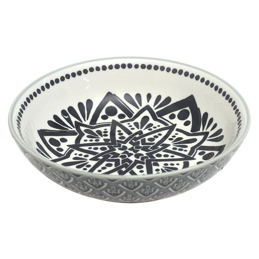 Grey Ceramic Bowl – 8 Inch Decorative Pattern Serving Bowl - Habitt