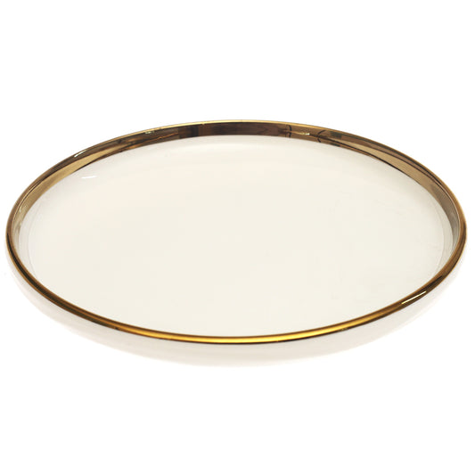 Gold Rim Deep Plate 10 Inch – Elegant White Ceramic Serving Plate - Habitt